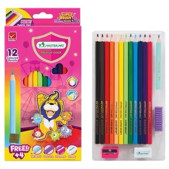 Master Art Super Bright Set 12, 24, 36, 48 Colours I ชุดดินสอสีแท่งยาวรุ่นสีสดขึ้น มีสีนีออนในกล่อง
