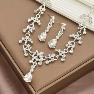ชุดเครื่องประดับ สร้อยเพชร ต่างหู เพชร เครื่องเพชร พร้อมส่ง