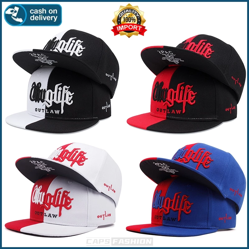 หมวกเบสบอล เย็บปักถักร้อย แบรนด์ Thug life สไตล์ฮิปฮอป ย้อนยุค แฟชั่น เหมาะสำหรับฤดูร้อน ป้องกันแสงแดด ปรับขนาดได้