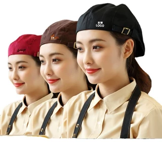 หมวกเชฟ หมวกเบเร่ต์2 หมวกทำครัว ปรับสายได้2ด้าน สำหรับเชฟร้านอาหารงานโรงแรม สไตล์วิลเทจ พร้อมส่งจากไทย