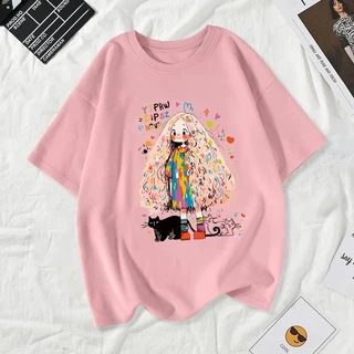 เสื้อยืดผู้หญิงแฟชั่นสาวลายการ์ตูนน่ารักฤดูร้อนเสื้อผ้าแฟชั่นส่วนเกาหลีสวมใส่สบายมาก#A170