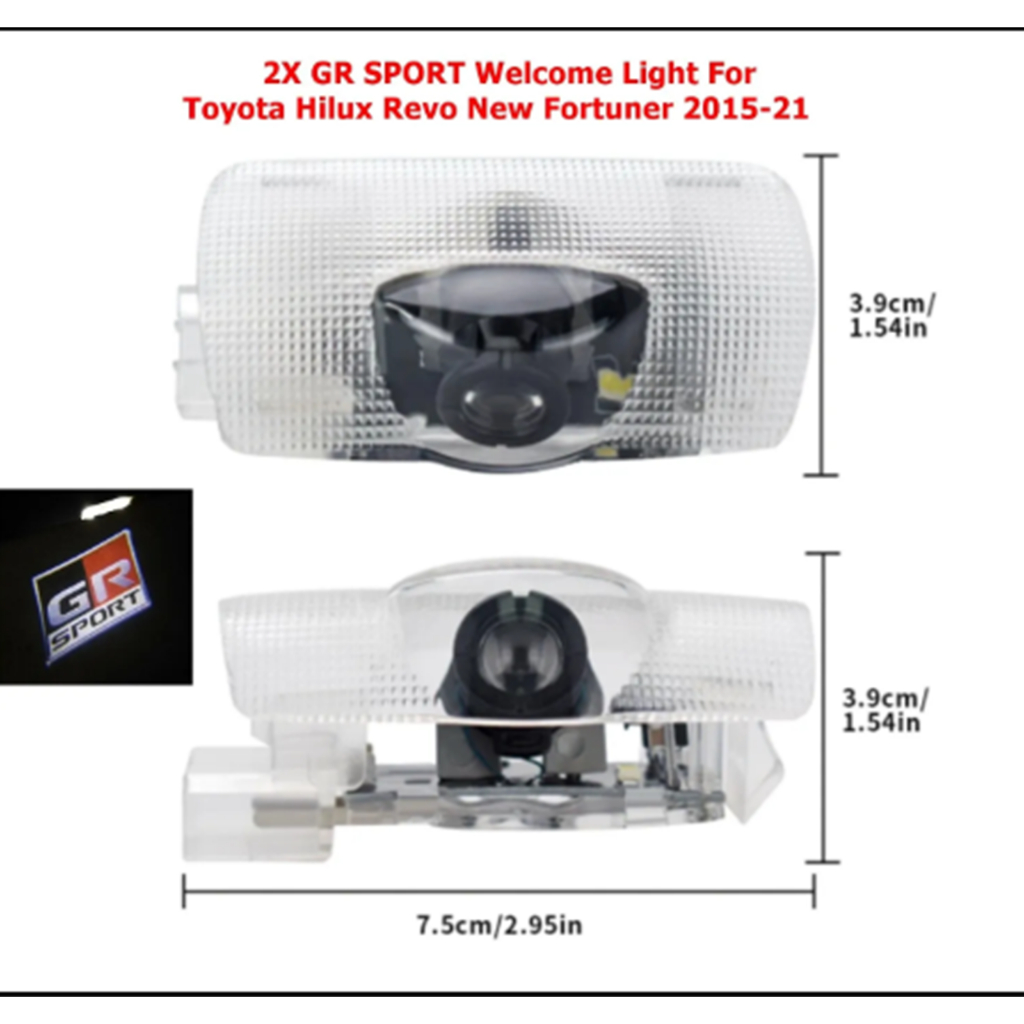 1คู่ไฟส่องพื้น GR Sport สำหรับประตูหน้าสำหรับToyota Vigo Revo Fortuner 2011-25
