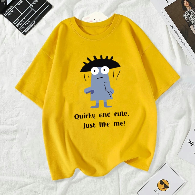 เสื้อยืดผู้หญิงแฟชั่นสาวลายการ์ตูนน่ารักฤดูร้อนเสื้อผ้าแฟชั่นส่วนเกาหลีสวมใส่สบายมาก#A173