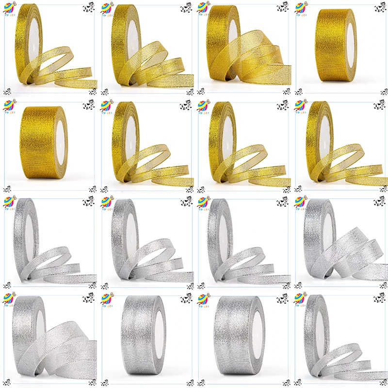ริบบิ้นสีทองสีเงินแฮนด์เมด Diy  ( 25 หลา / ล็อต )  0.6/1/1.5/2/2.5/4/5cm ริบบิ้นห่อของขวัญ ริบบิ้นอเนกประสงค์ ริบบิ้น