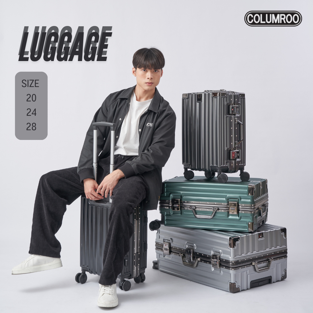 COLMROO กระเป๋าเดินทางล้อลากโครงอลูมิเนียม (เฟรมสีดำ) มีที่ห้อยสัมภาระด้านหน้า M202