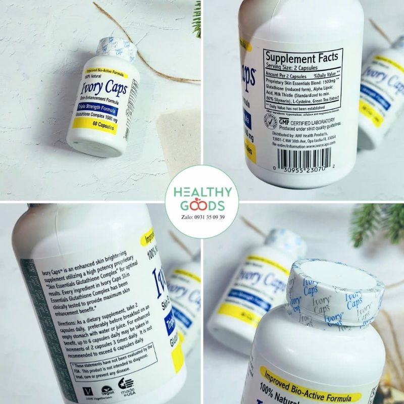 Ivory Caps กระปุก 60capsules กลูต้าไธโอนจากอเมริกาอันโด่งดัง