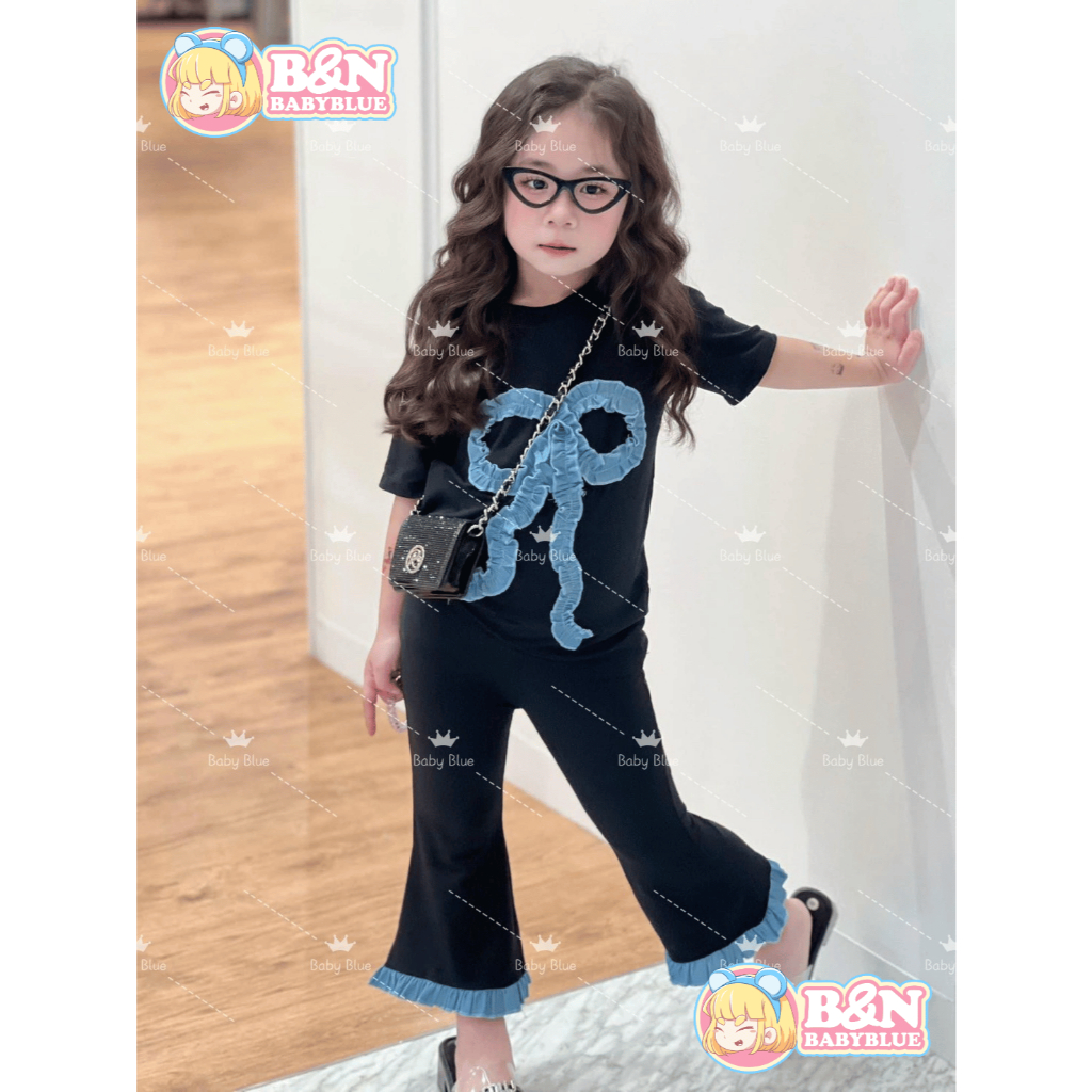 BN babyblue ชุดเซ็ตแฟชั่นเด็กหญิง รหัส BO ชุดเซ็ต ปักโบว์ สุดน่ารัก มี2 สี