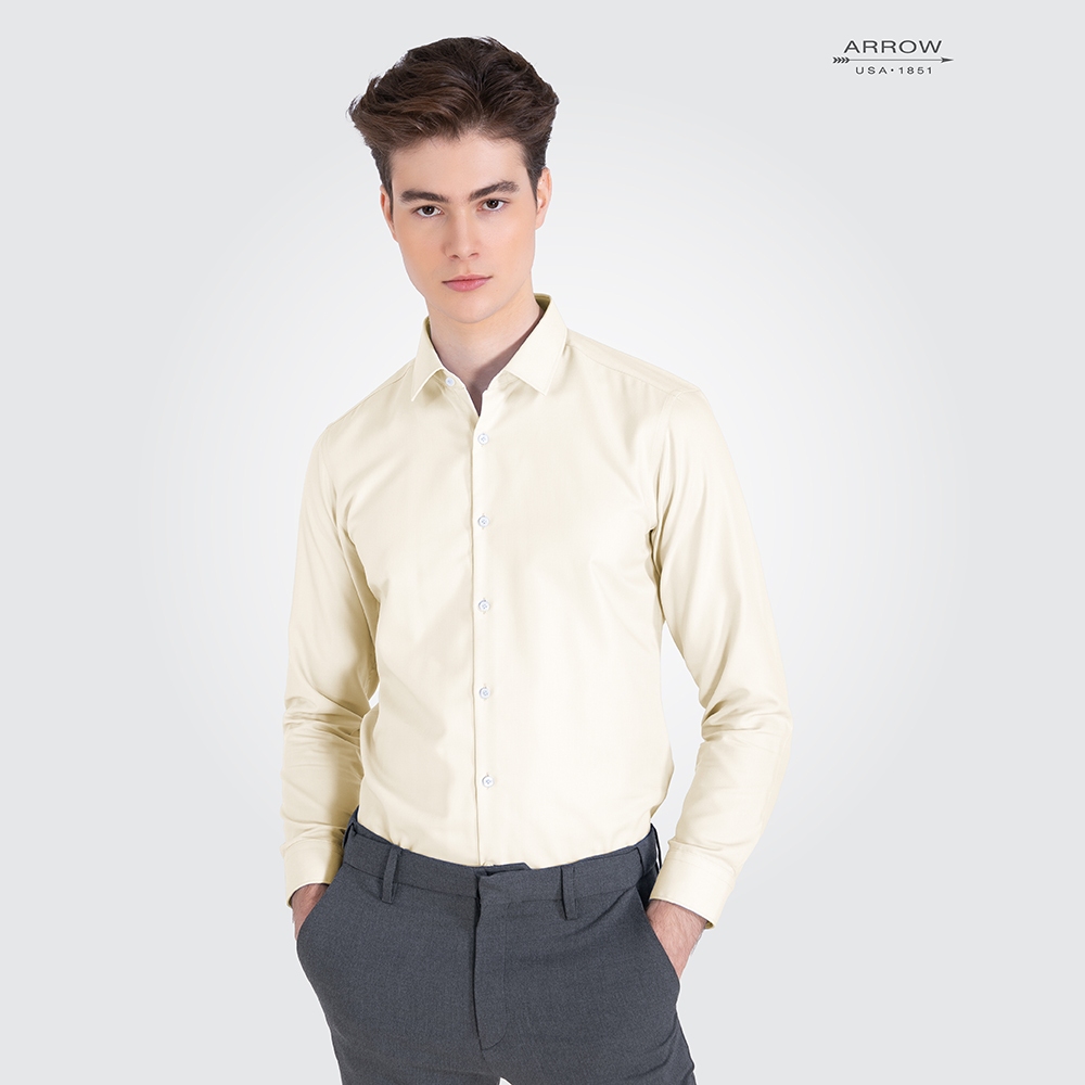 ARROW เสื้อเชิ้ต Non Iron แขนยาว ทรง Slim สีเหลือง MABS801-YE