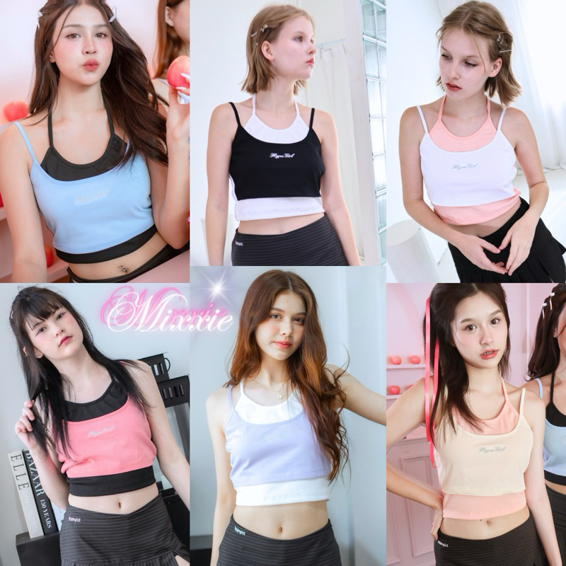 Y2K Mixxie เสื้อสายเดี่ยวคล้องคอ2ชั้น สไตล์ Y2K  Oversize ผ้าดี ทรงสวย #HG10(กดผ่านวิดีโอหน้าร้านลด3