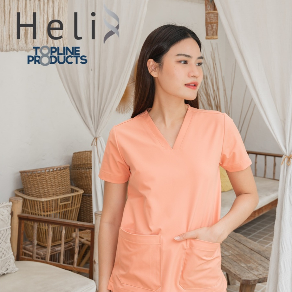 toplineproducts ผ้าดี ชุดหมอ ชุดสครับผ้ายืด Helix P33/P22L ชุดสครับพยาบาล Female (Set1)