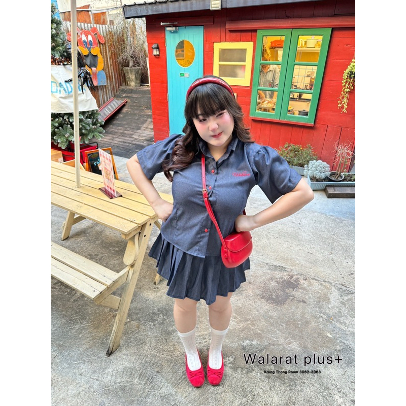 ✅เข้าเพิ่ม พร้อมส่งค่า /WP/ ชุดสาวอวบ เสื้อกระดุมแดง ปักโบว์แดง กระโปรงจีบรอบ #เสื้อผ้าไซส์ใหญ่ สาวอวบอ้วน พลัสไซส์