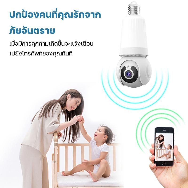 HOME-MALL กล้องหลอดไฟ คมชัด1080P กล้องวงจรปิด เชื่อมต่อไวไฟสัญญาณดี ดูผ่านมือถือ ภาพชัดแอป V380