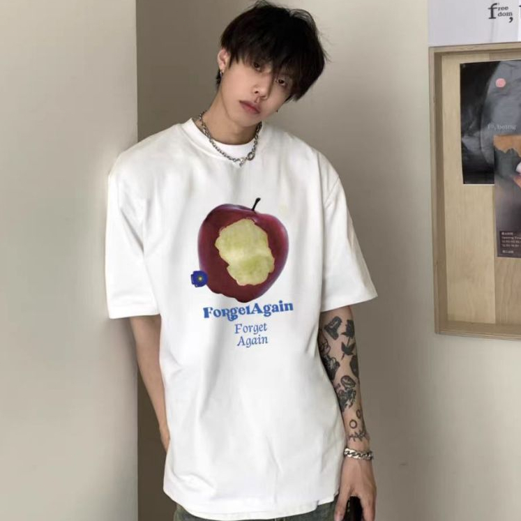 เสื้อยืดผ้าฝ้ายหนัก 200 กรัม/เสื้อยืดชายพิมพ์ลายย้อนยุคอเมริกัน/เสื้อยืดลำลองทรงหลวม