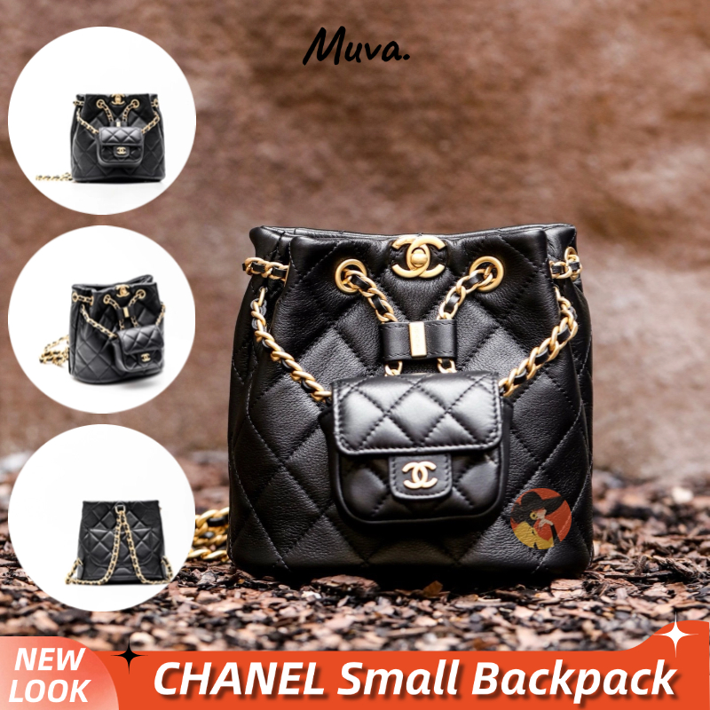 ชาแนล👜Chanel Women's Small Cowhide Backpack กระเป๋าเป้ผู้หญิง กระเป๋าเป้สะพายหลังโซ่