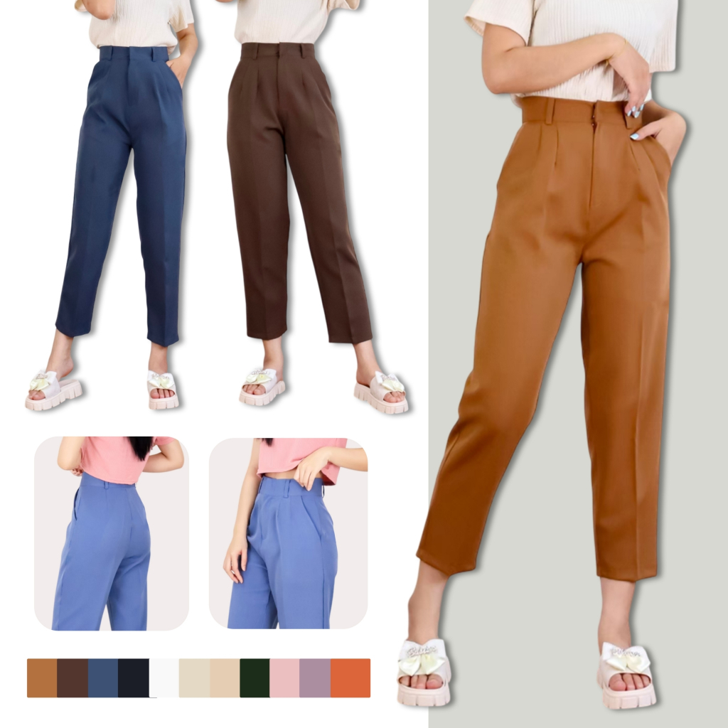8801# กางเกงขายาว 8ส่วน S-3XL กางเกงขากระบอกเล็ก ผ้าเปเป้ ทรงสวย ดีไซน์ใส่ทำงานได้