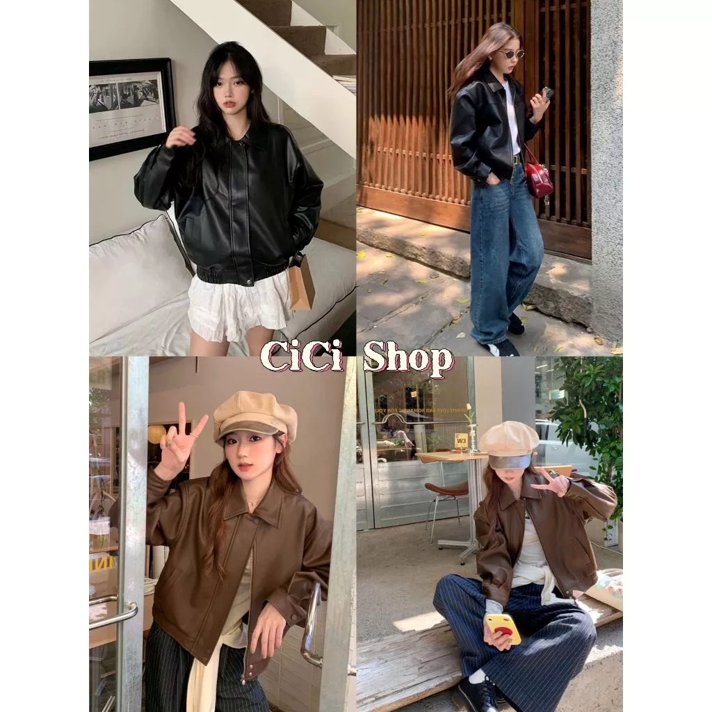 Cicishop(3353) เสื้อแจ็คเก็ตหนังอย่างดี ดีเทลซิปหน้าใช้งานได้จริง มีซับใน กระเป๋าจริง สไตล์เกาหลี