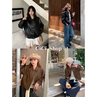 Cicishop(3353) เสื้อแจ็คเก็ตหนังอย่างดี ดีเทลซิปหน้าใช้งานได้จริง มีซับใน กระเป๋าจริง สไตล์เกาหลี