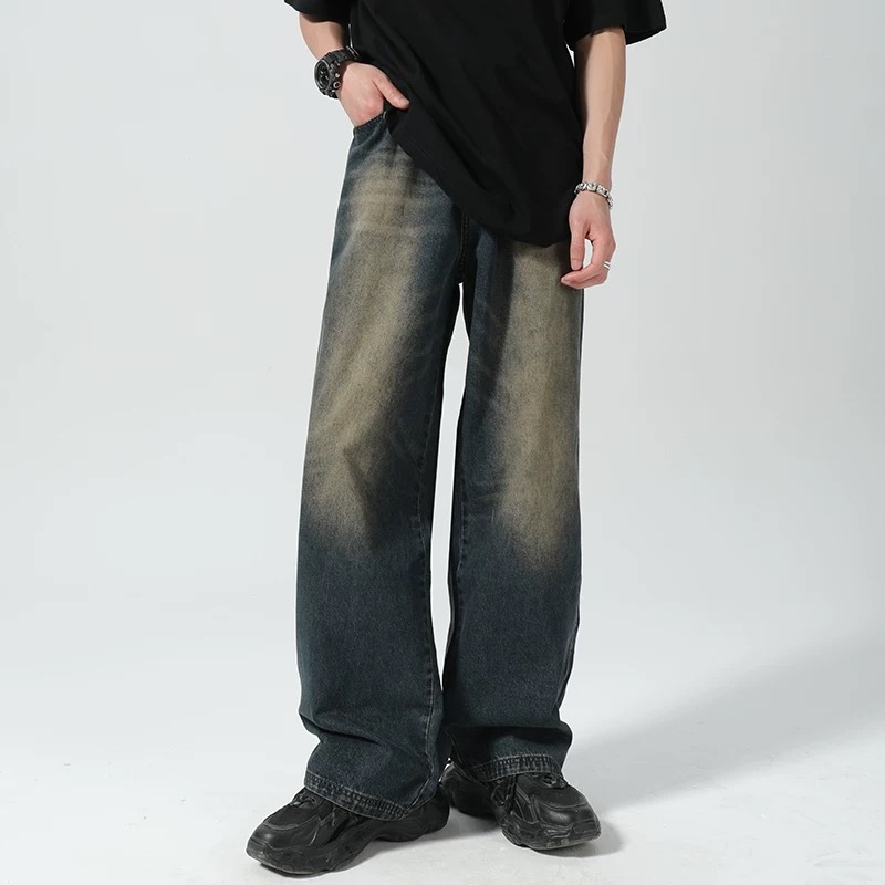 กางเกงยีนส์ทรงกระบอกเอวสูง ผ้าไม่ยืด Basic Jean เฟดสนิม #909