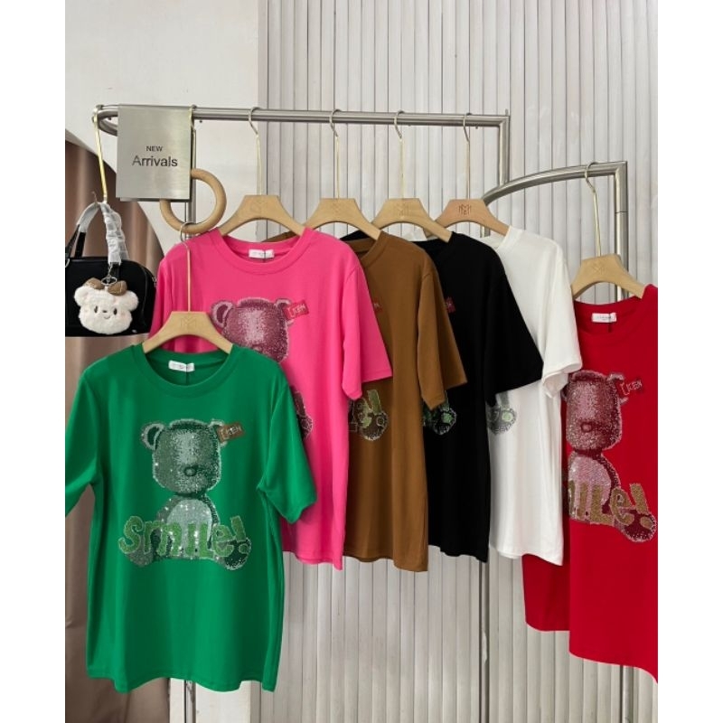 เสื้อยืดแต่งเพชร หมี smile ป้าย it's me basic