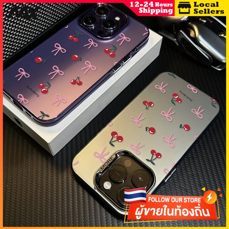 เชอร์รี่สดโบว์คอนท์ซอฟท์ เคสIPhone 13 11 15 16 Pro Max 12 14 Pro Max 11 Pro Max 7Plus XR X XS Max 8 7 15 14 Plus SE 2020