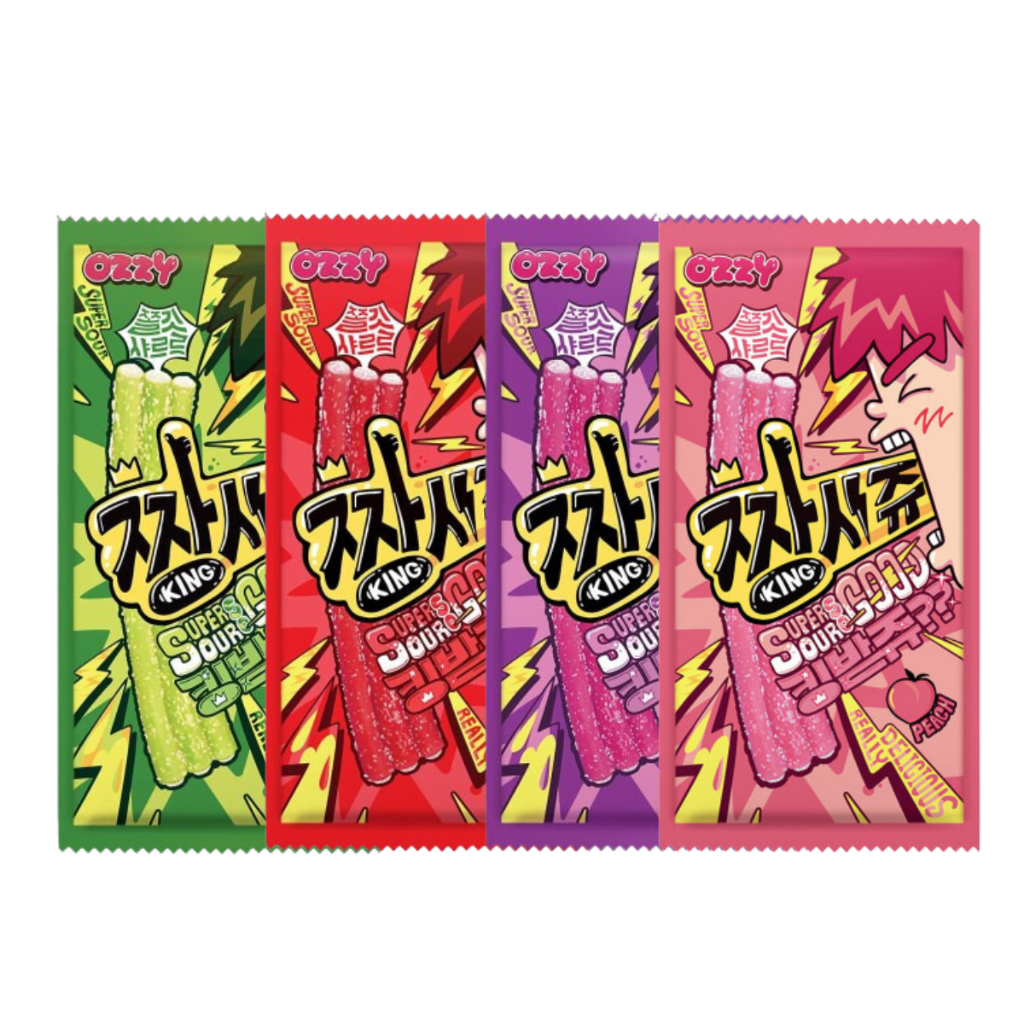 [Me In Mart] Ozzy Super Sour Jelly Strawberry, Peach, Grape, Apple รสสตรอเบอร์รี่ พีช และองุ่น แอปเปิล 짱시쥬 - 복숭아맛 45g.
