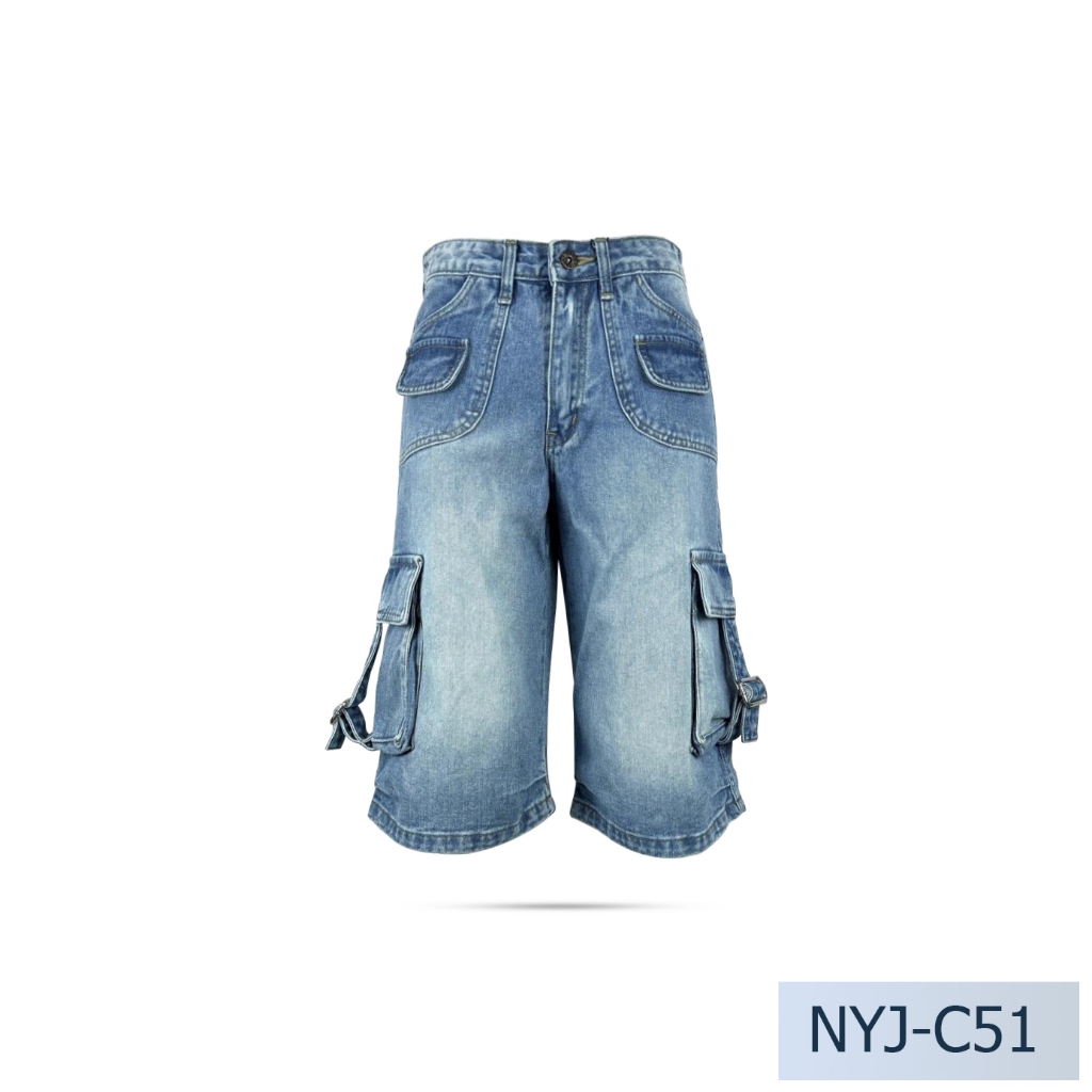 Niyom jeans รุ่น NYJ-C51 กางเกงขาสั้น5ส่วน คาโก้ สียีนส์ แต่งกระเป๋า Unisex
