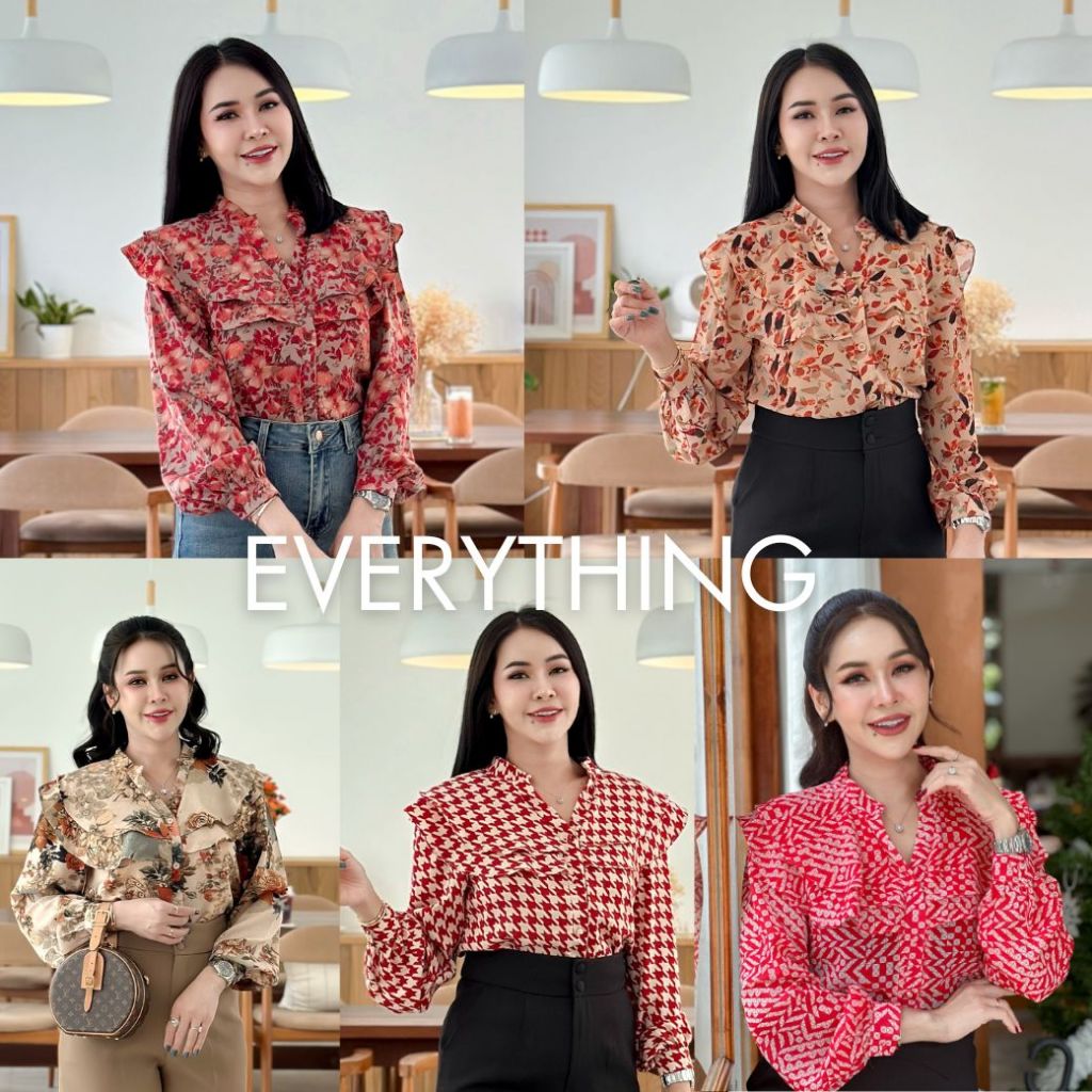 Everything2019 (1977) เสื้อคอจีน ดีเทลอกระบายแขนยาว ใส่แล้วดูหรู มีหลายไซส์ XS-3XL