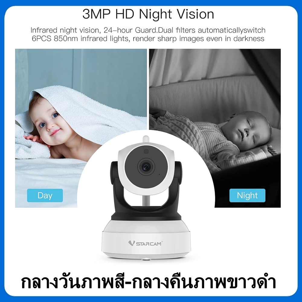 Vstarcam กล้องวงจรปิดกล้องใช้ภายในรุ่นC7824 ความละเอียด1ล้าน H264 มีAIกล้องหมุนตามคน สีขาว