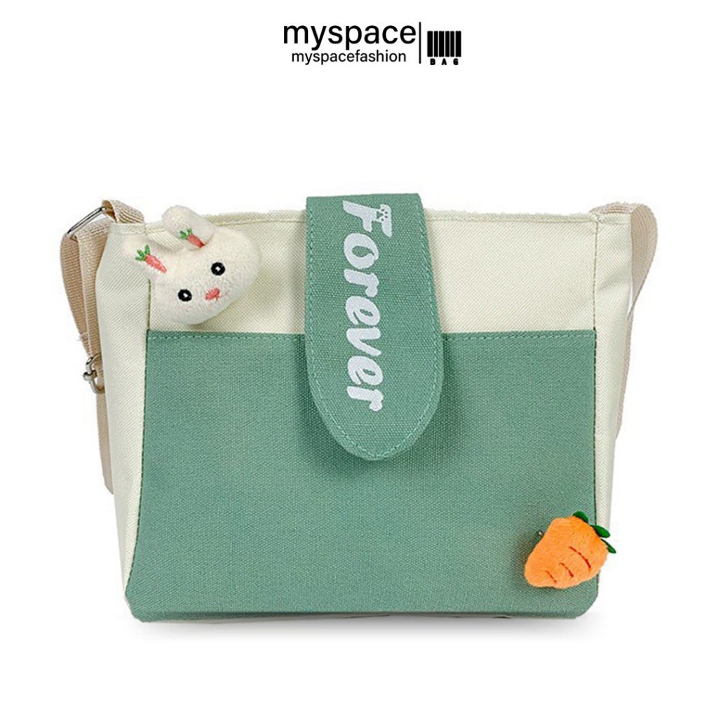 myspacefashion(MY1405)กระเป๋าสะพายข้าง ใบเล็กมีซิป(แถมเข็มกลัด2ชิ้น)