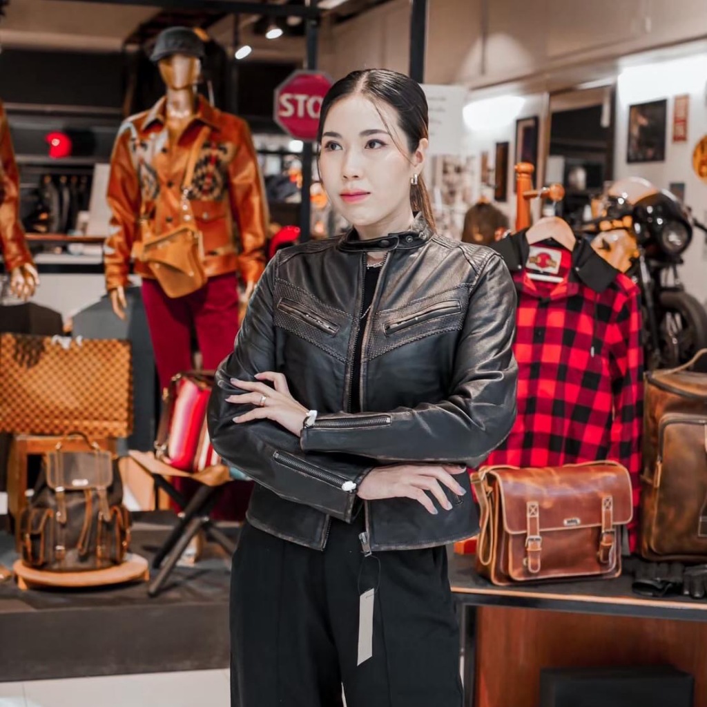 เสื้อหนังขี่มอเตอร์ไซค์ผู้หญิง หนังแพะแท้ Caveman 811SC ​Jacket (Super cool) Oldman 100%