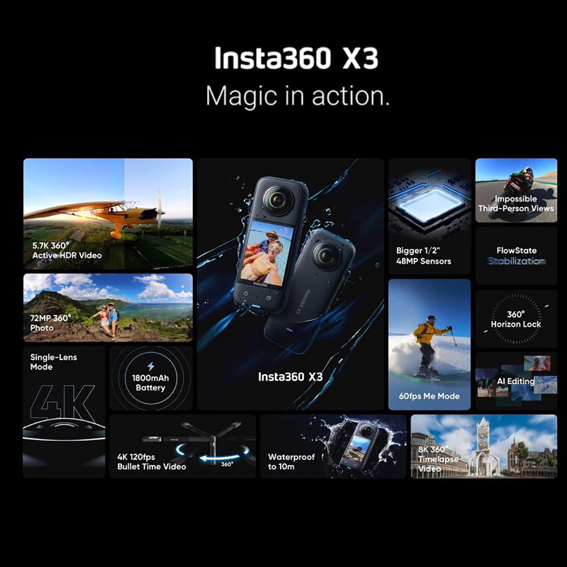 Insta360 X3 - 5.7K Dual-Mode Ultimate 360 Sport Action Camera thumbnail 3
