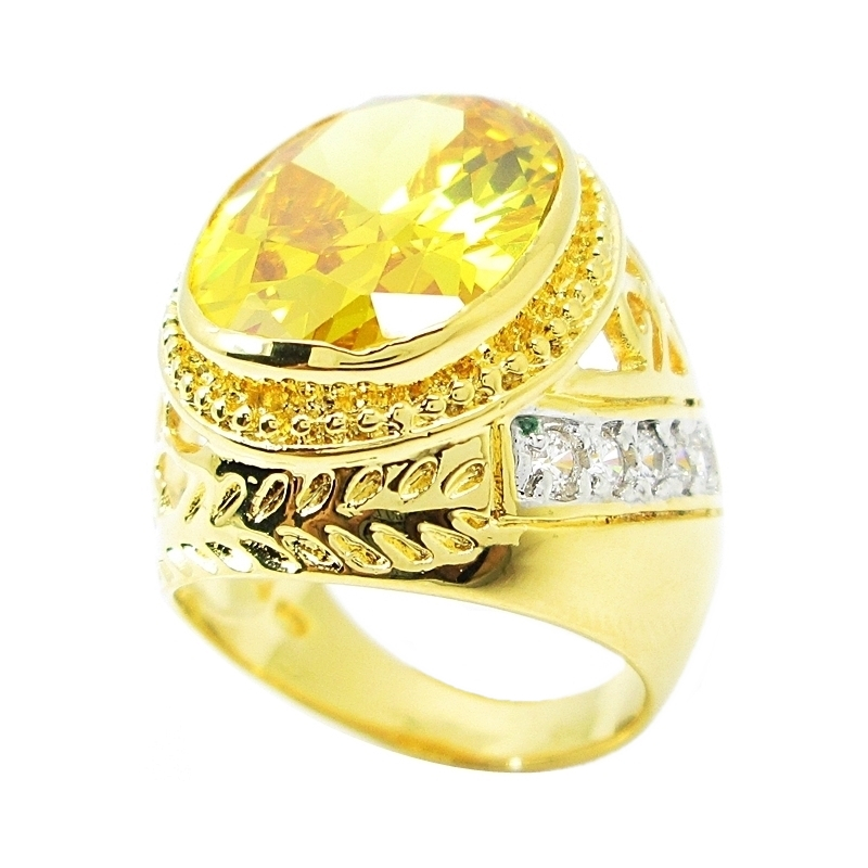แหวนผู้ชาย แหวนพลอยเหลือง บุศราคัม ชุบทอง 24k