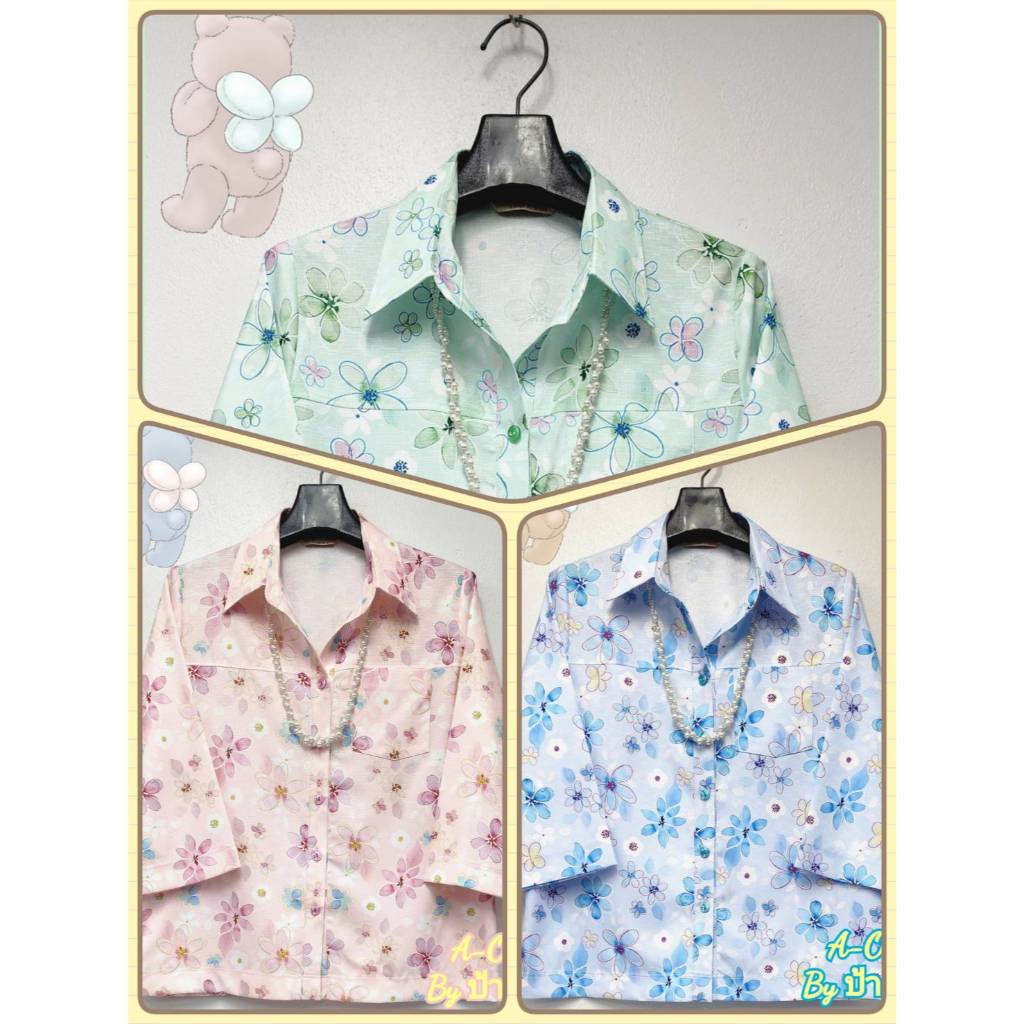เสื้อปกเชิ้ตแขนสี่ส่วนกระเป๋า1ใบ