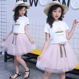 1-9ปี ชุดเด็กหญิง กระโปรงเด็กหญิงแขนสั้น ชุดเสื้อยืด สําหรับเด็กผู้หญิง นุ่มสบาย เรียบง่าย เนื้อผ้านุ่มนิ่ม
