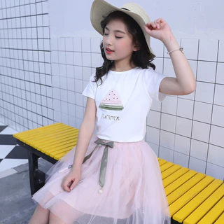 1-9ปี ชุดเด็กหญิง กระโปรงเด็กหญิงแขนสั้น ชุดเสื้อยืด สําหรับเด็กผู้หญิง นุ่มสบาย เรียบง่าย เนื้อผ้านุ่มนิ่ม
