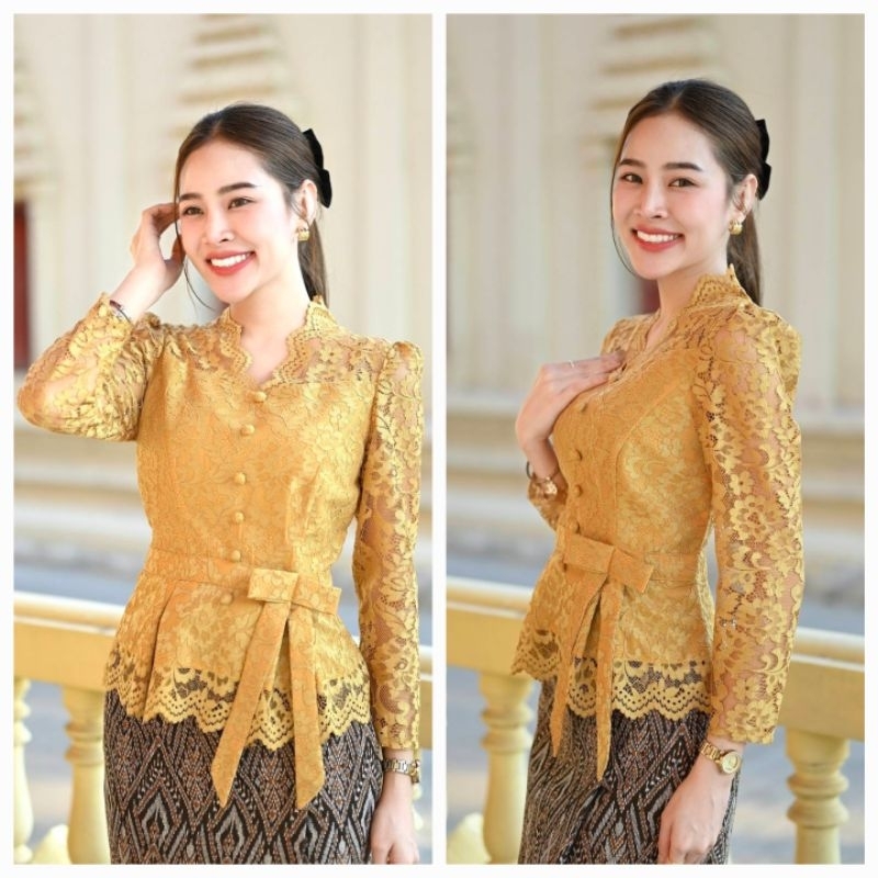 เสื้อลูกไม้อิตาลีโทนเหลืองทอง