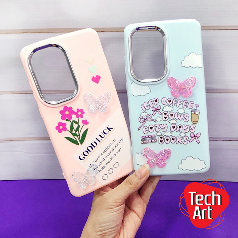 เคสนิ่ม VivoV40 V40 Pro Y200 RealmeC53 Redmi 14C Smart 9 ด้านหลังพิมพ์ลายการ์ตูนติดอะไหล่ผีเสื้อ