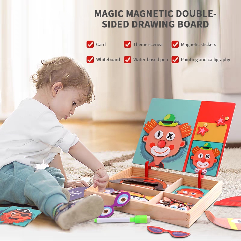 ส่งจากไทย MagnetWoodenBox ตัวต่อจิ๊กซอว์แม่เหล็ก จิ๊กซอว์แม่เหล็ก ของเล่นไม้ 2in1 จิ๊กซอว์ ของเล่นเสริมพัฒนาการ