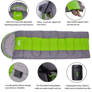 Desert Fox Camping ถุงนอนน้ำหนักเบา 4 Season Warm & Cold Envelope Backpacking ถุงนอนสำหรับเดินทางกลางแจ้ง