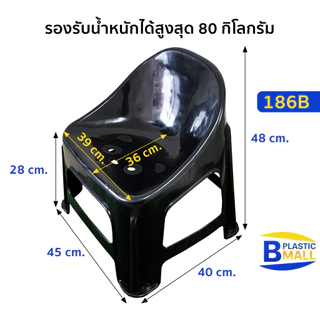 Luckyware เก้าอี้พลาสติกเตี้ยมีพนักพิง รุ่น แพนด้า 186B สีดำ