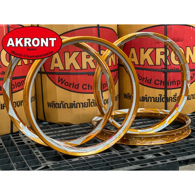 ล้อ Akront ทรงA ตัวตอก งานเหมือน มันๆ 1.4x17 2โทน จตุคาม สายฟ้า หมากรุก ใบพัด ทองส้ม