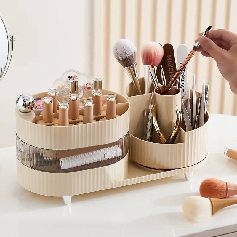 กล่องเก็บเครื่องสำอาง 2IN1 หมุนได้ 360 องศา เก็บอุปกรณ์เครื่องสำอาง เครื่องประดับ จุของได้เยอะ