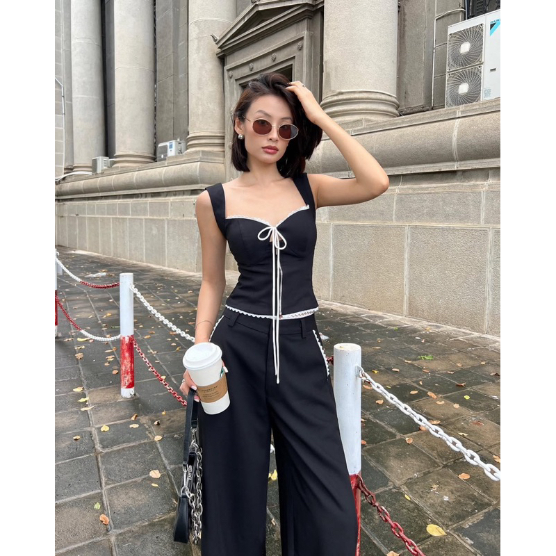 (พร้อมส่ง/เสื้อผ้าเวียดนาม🇻🇳) Hoo design Jade Top x Fanny pants