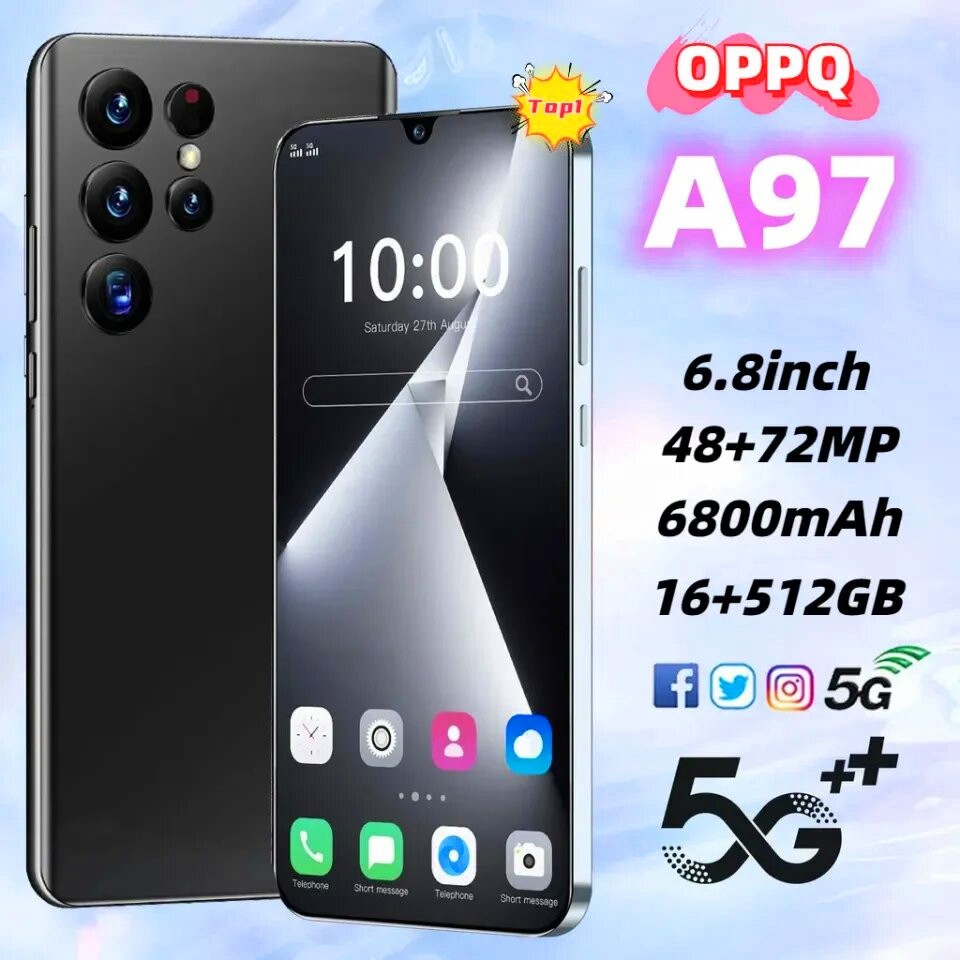 สมาร์ทโฟน OppQA97 5G ระบบ Android 13 หน้าจอ 6.8 นิ้ว 48PM + 72PM กล้อง HD 16GB + 512GB ความจุแบตเตอร