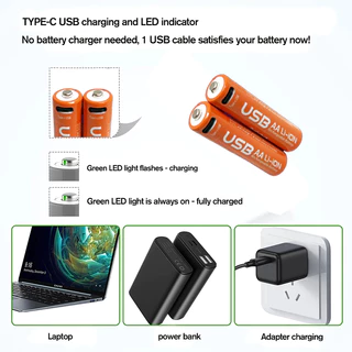 ถ่านชาร์จ แบตเตอรี่ (ราคาต่อ 1ก้อน) ขนาดAA3600mWh 1.5V ชาร์จด้วยสายUSB/4ก้อนแถมกล่องเก็บถ่าน Rechargeable Li-ion Battery