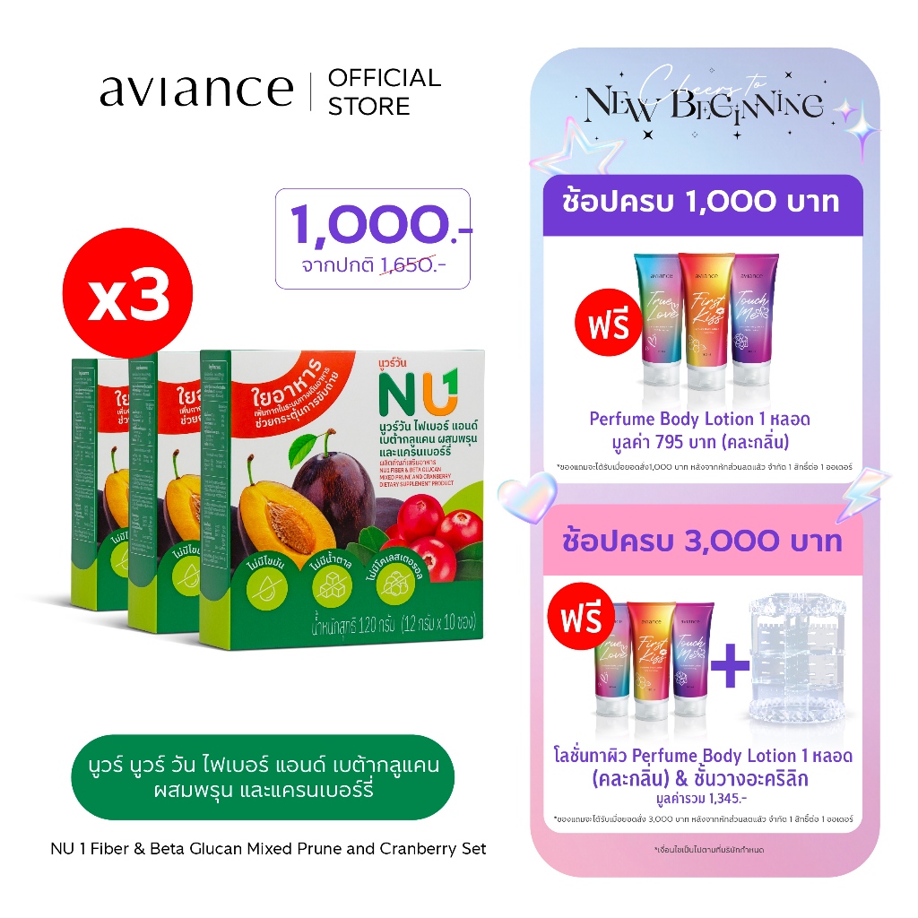 [3 กล่อง ราคาพิเศษ] NU1 Fiber & Beta Glucan mixed Prune and Cranberry นูวร์วัน ไฟเบอร์ แอนด์ เบต้ากลูแคน ผสมพรุนและแครน