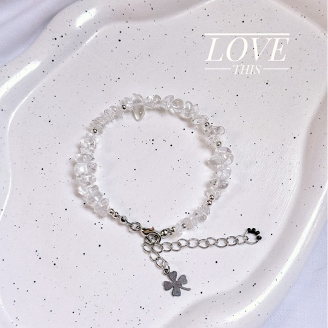 🎉🎉สร้อยข้อมือ handmade หินCrystal หรือ Clear Quartz พร้อมใบโคลเวอร์4แฉก🎉🎉