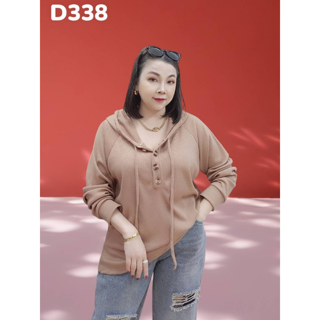 D338 เสื้อฮู้ด แขนยาว ผ้ายืดรังผึ้ง เหมาะสำหรับสาวอวบ Clothing Tshirt Lady เสื้อผู้หญิง แจ็กเก็ต