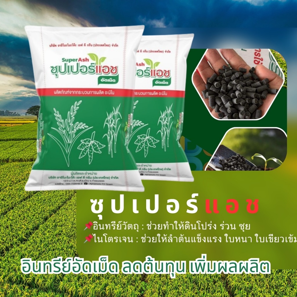 SuperAsh - ซุปเปอร์แอช วัสดุปรับปรุงโครงสร้างดิน ชนิดอัดเม็ด มีส่วนผสมจากอินทรีย์วัตถุ และ ไนโตรเจน