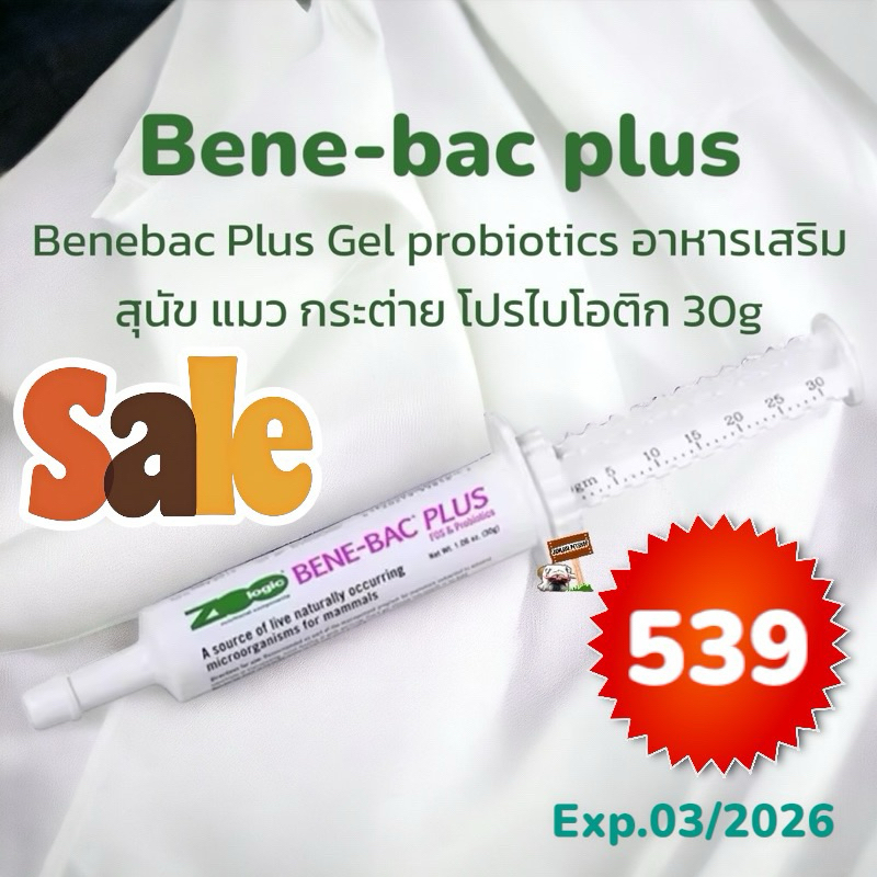 Benebac Plus Gel probiotics Exp.03/2026 อาหารเสริม สุนัข แมว กระต่าย โปรไบโอติก 30g เลขทะเบียน 0208460104